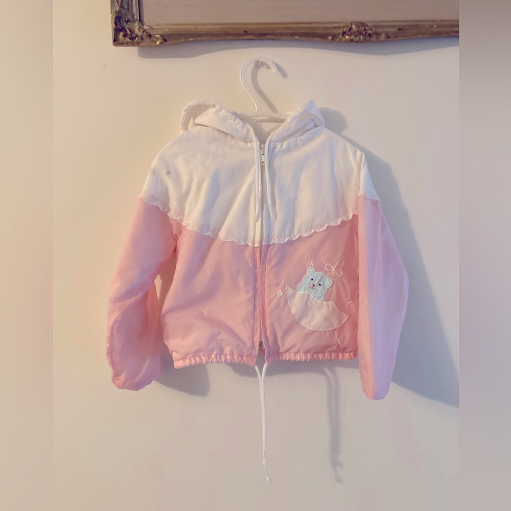 Vintage 90s Stix n Stones Pink and White Hooded Light Jacket Windbreaker Size 3X